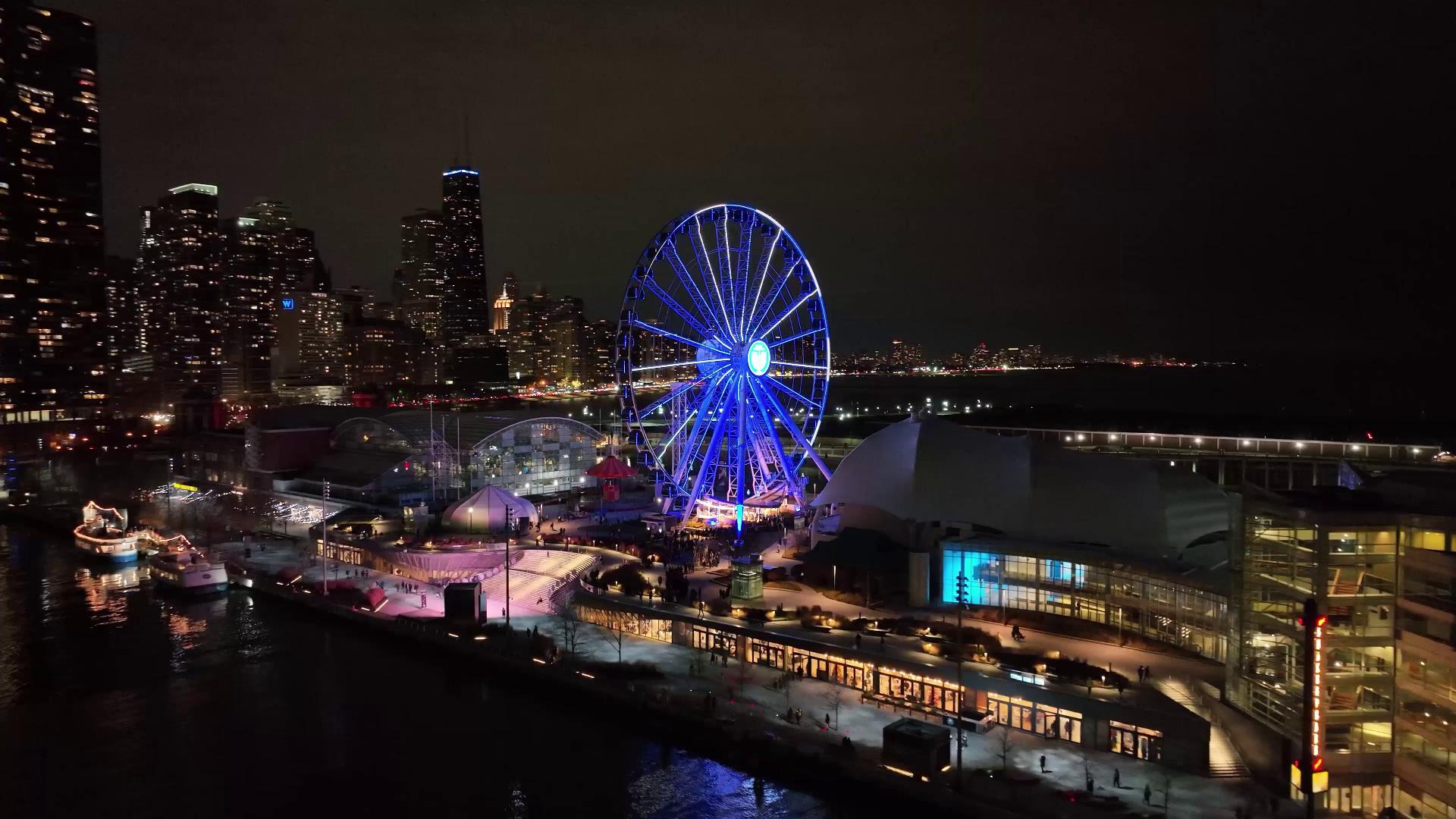Navy Pier Chicago Night Photo from Drone