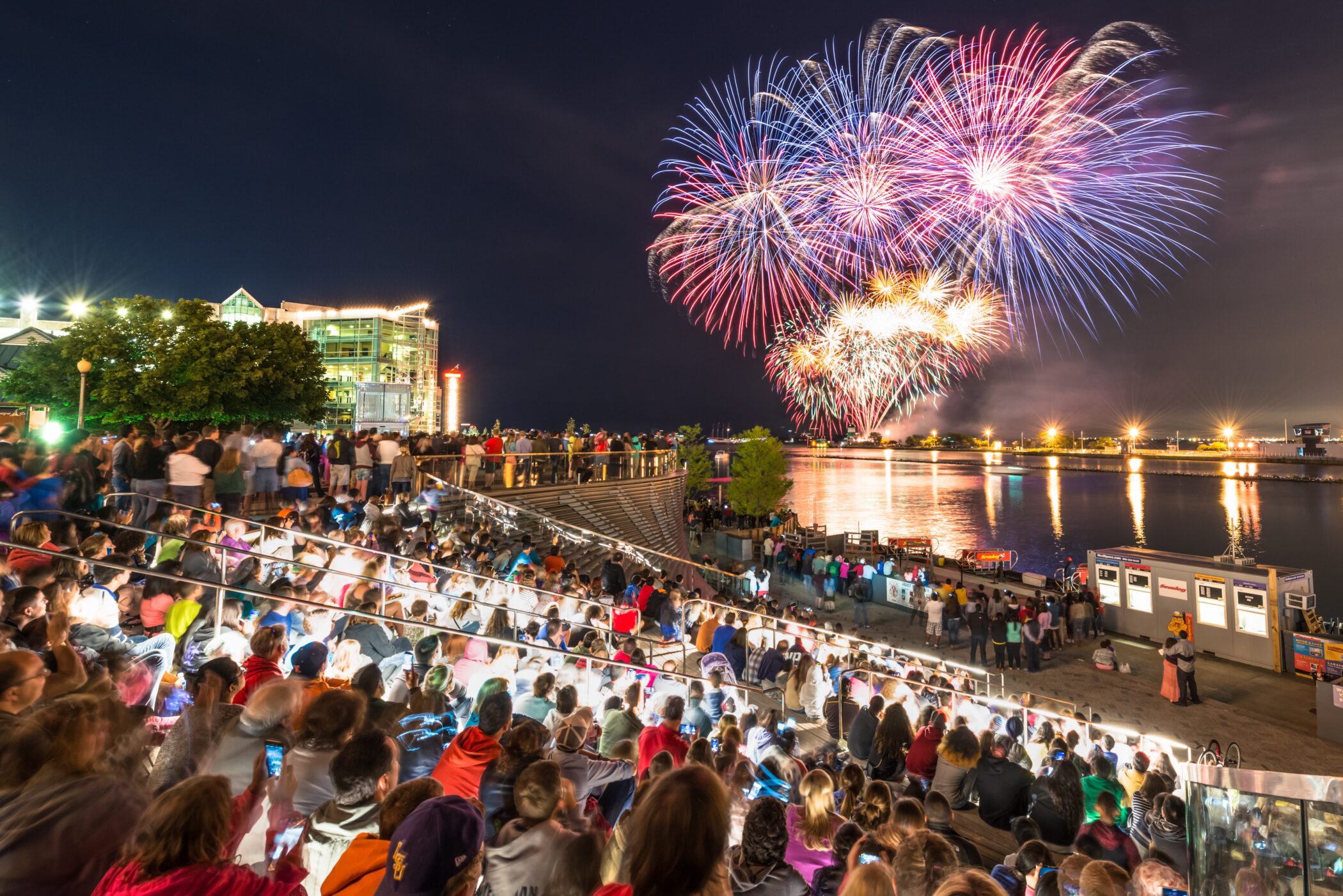 Navy Pier Night Fireworks and Lights Photo